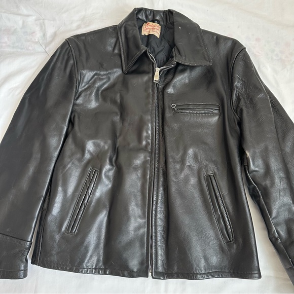 Vintage 1940’s Fidelity SPortswear Steerhide Leather black racer biker jacket - Picture 13 of 16